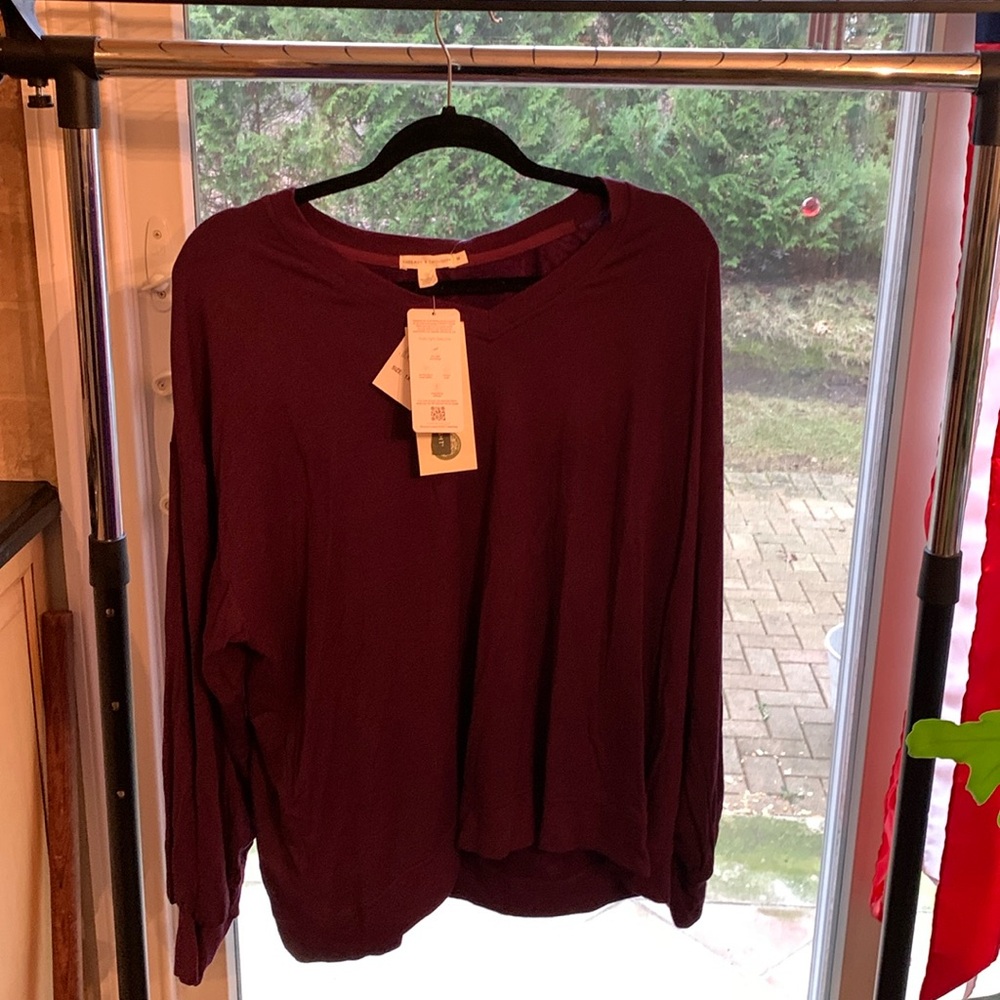 Threads 4 Thought. Aberdeen Feather Fleece Pullover Burgundy 1X